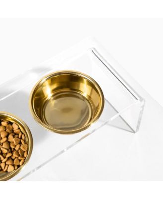 Tall Clear Triple Dog Bowl Feeder with 2 Quart Silver Bowls