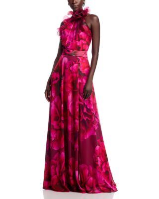 Floral Organza Halter Gown