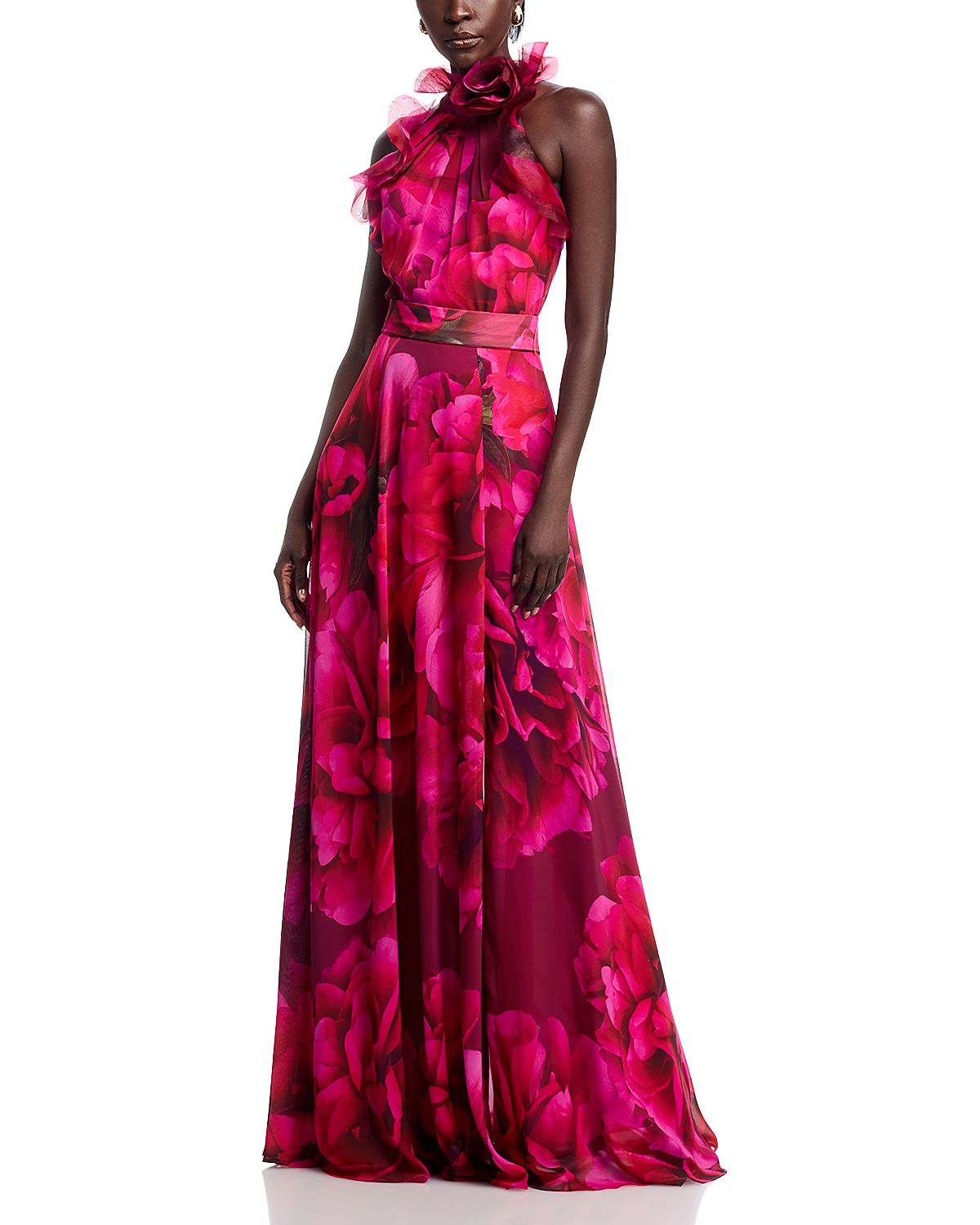 Teri Jon by Rickie Freeman Floral Organza Halter Gown