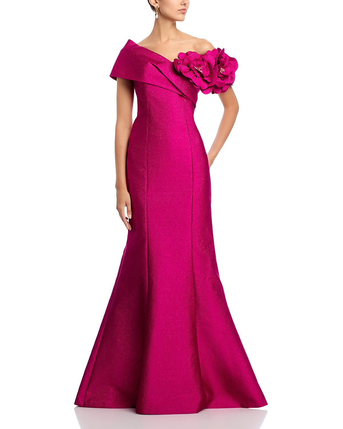 Teri Jon by Rickie Freeman Pebble Jacquard 3D Flower Gown