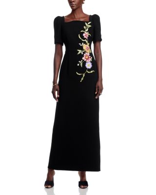 Floral Appliqu&eacute; Crepe Gown