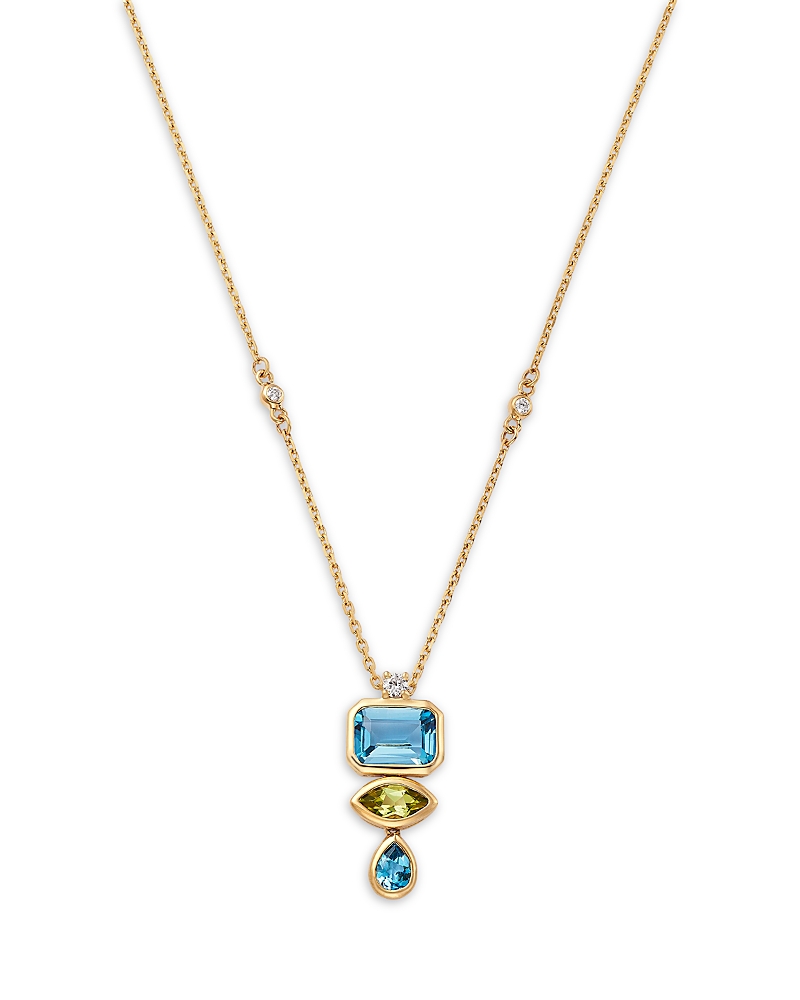 Bloomingdale's Fine Collection Swiss Blue Topaz, Peridot & Diamond Pendant Necklace in 14K Yellow Gold, 18
