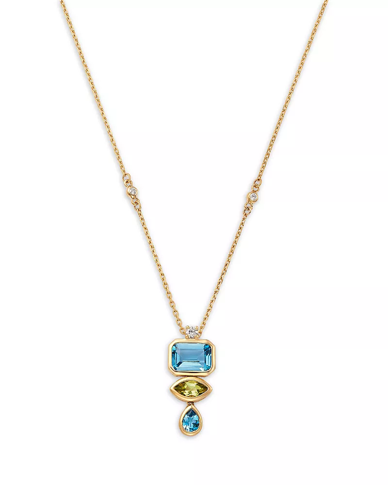 Bloomingdale's Fine Collection Swiss Blue Topaz, Peridot & Diamond Pendant Necklace in 14K Yellow Gold, 18