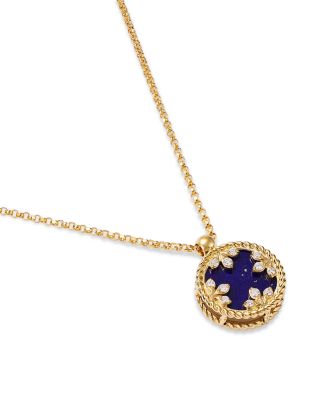18K Yellow Gold Venetia Medallion Blue Lapis & Diamond Petite Pendant Necklace