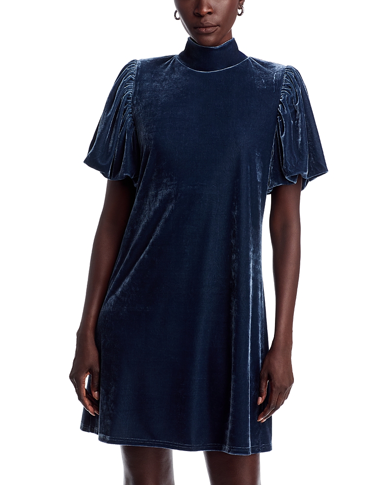 Area Stars Mock Neck Velvet Dress In Dark Blue