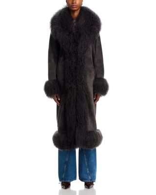 Dorothy Leather & Shearling Trim Midi Coat