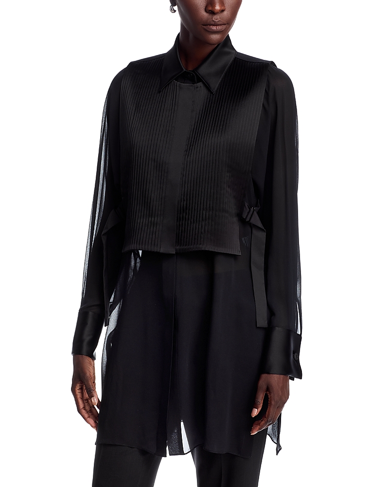 Lafayette 148 Pleated Vest Blouse In Black