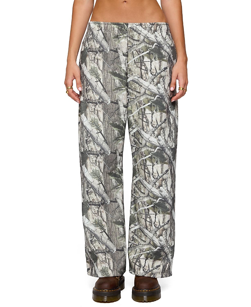 Edikted Camo Low Rise Straight Leg Sweatpants In Multi