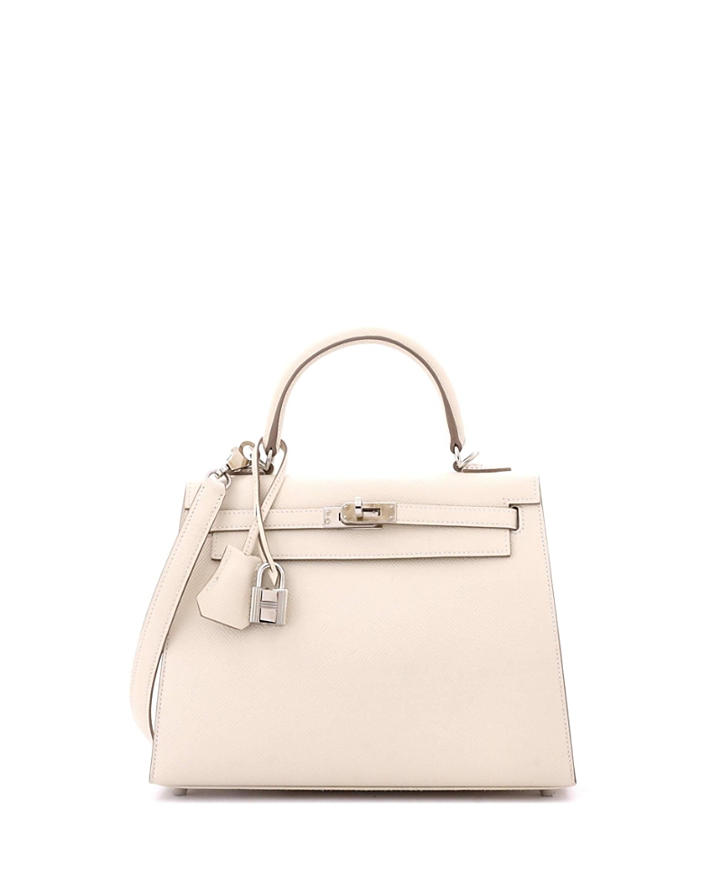 PRE-OWNED HERMES Pre-owned  Hermes Kelly 25 Handbag Light Epsom With Palladium Hardware In White