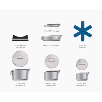 Space Steel Eight Piece Stainless Steel Cookware Set with Folding Handles