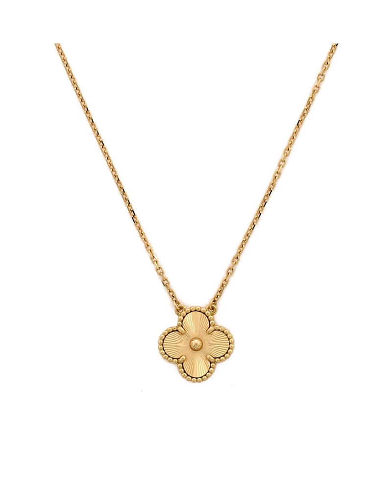 Pre-owned Pre-owned Van Cleef & Arpels Van Cleef & Arpels Vintage Alhambra Pendant Necklace Guilloche 18k Gold, 14.75 - 16.5
