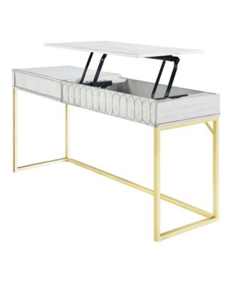 Prelli Steel Base Adjustable Lift Top L-Shaped Writing Desk with USB Ports and Outlets