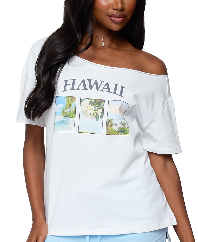 Edikted Hawaiian Babe Off The Shoulder Cotton Graphic T-shirt In White