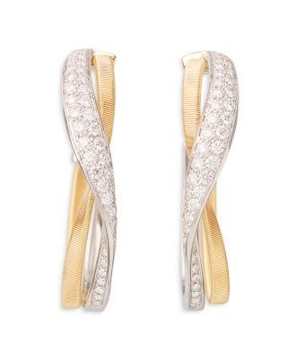 18K Yellow Gold Marrakech Diamond Pav&eacute; Twist Hoop Earrings