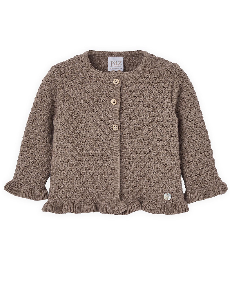 Paz Rodriguez Girls' Pompon Cardigan - Baby In Brown