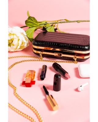 Rose Croc Embossed Leather Clutch