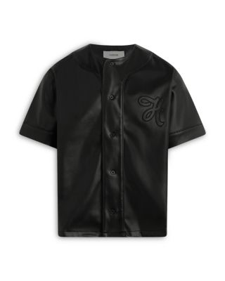 Faux Leather Baseball Jersey
