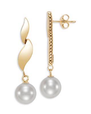 Cultured Freshwater Pearl Link Drop Earrings in 14K Yellow Gold