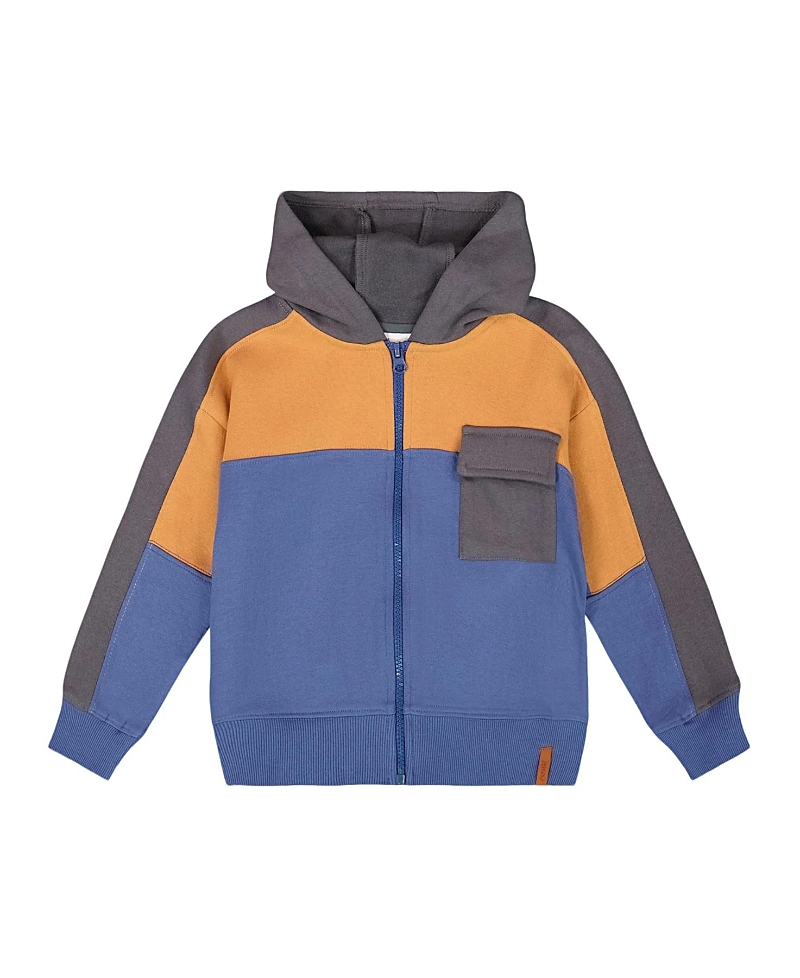 Deux Par Deux Full Zip Fleece Color Block Sweatshirt In Blue