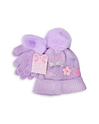 Girls' Butterfly Appliqu&eacute; Hat & Gloves Set - Big Kid