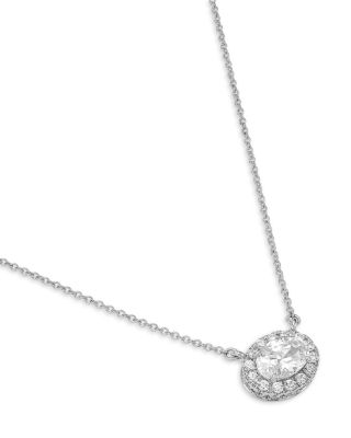 Diamond Oval Halo Pendant Necklace in 14K White Gold, 1.0 tcw