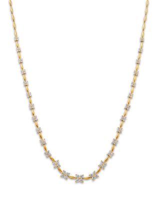 Diamond Flower Quad Cluster Graduated Collar Necklace in 14K Yellow Gold, 3.0 tcw