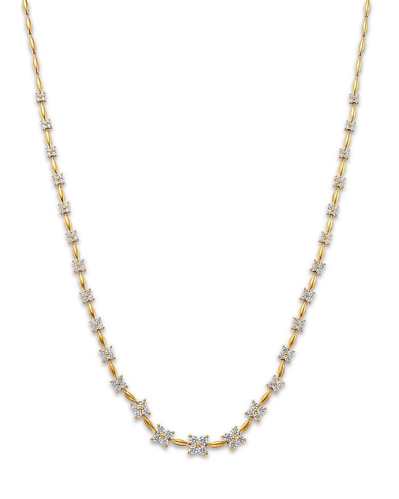 Bloomingdale's Fine Collection Diamond Flower Quad Cluster Graduated Collar Necklace In 14k Yellow Gold, 3.0 Tcw In Gold