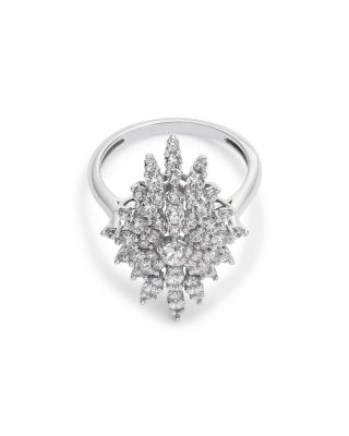 Diamond Retro Chic Starburst Statement Ring in 14K White Gold, 1.50 tcw