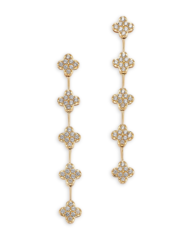 Bloomingdale's Fine Collection Diamond Clover Cluster Linear Drop Earrings In 14k Yellow Gold, 0.50 Tcw In Gold