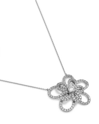 Diamond Micropav&eacute; Flower Pendant Necklace in 14K White Gold, 1.0 tcw