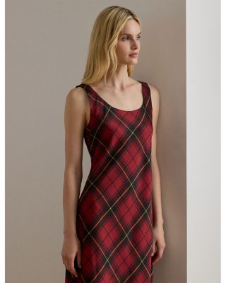 Plaid Satin Sleeveless Cocktail Dress