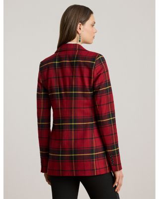 Plaid Double Breasted Wool Blend Blazer