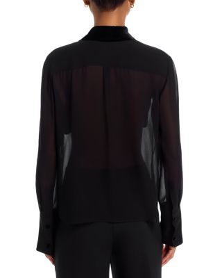The Velvet Trim Modern Tie Silk Blouse