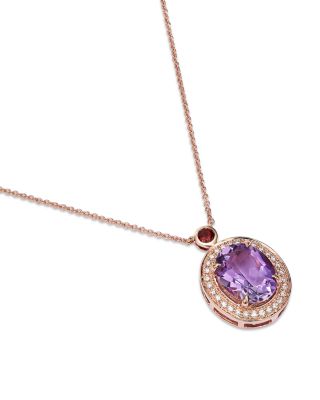 Amethyst, Garnet & Diamond Halo Pendant Necklace in 14K Rose Gold, 20"