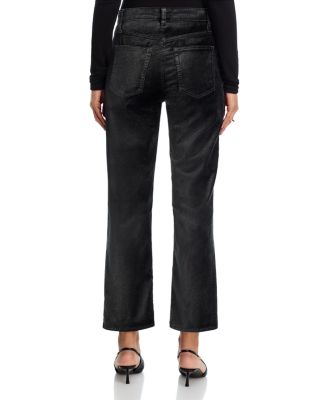 Le Sleek High Rise Straight Velveteen Jeans in Green Smoke Velvet