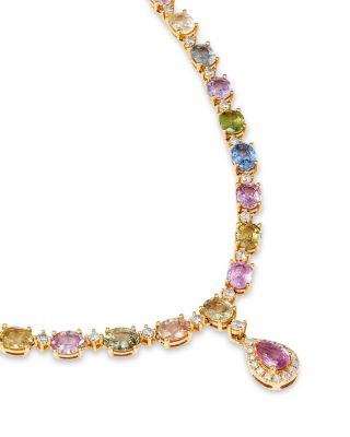 Rainbow Sapphire & Diamond Lariat Necklace in 14K Yellow Gold, 18"