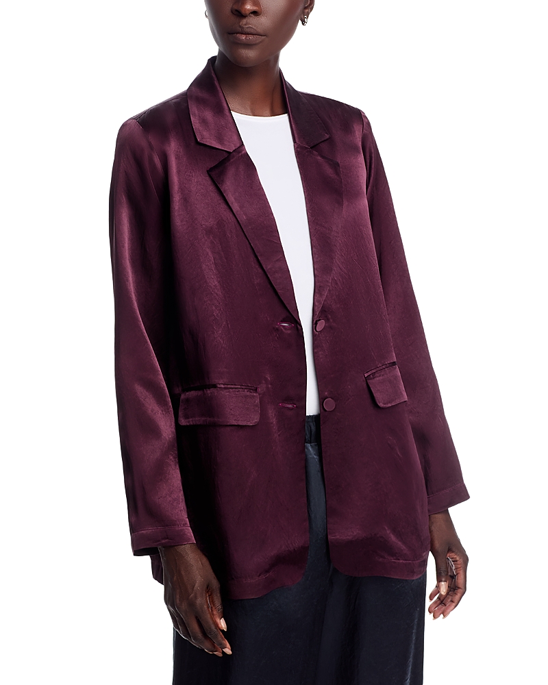 Eileen Fisher Crinkled Satin Blazer In Burgundy