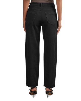 Petite Selin Mid Rise Straight Leg Jeans in Black