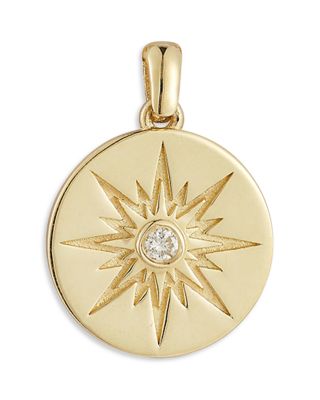 14K Yellow Gold Diamond Star Medallion Charm Pendant