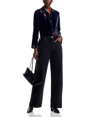 Velvet Bell Sleeve Blouse