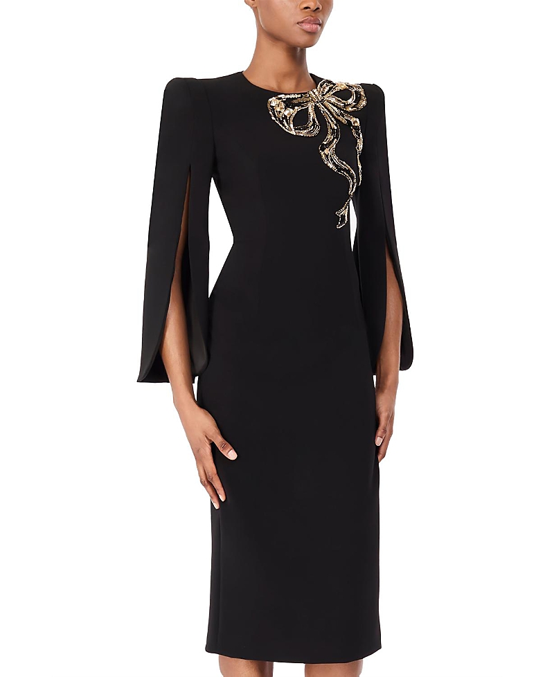 Jenny Packham Love Bow Split-sleeve Midi Dress In Black