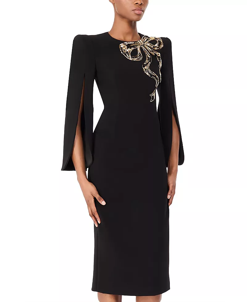 Jenny Packham Love Bow Split-Sleeve Midi Dress