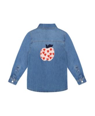 Girls' Denim Shirt with Patch Pockets and Apple Patch - Little Kid