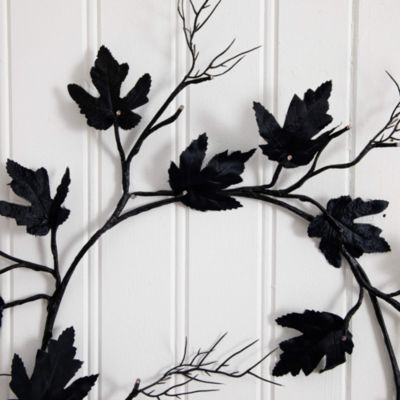 6.5' Pre-Lit Artificial Halloween Black Maple Garland with 48 Orange & Purple LED Lights