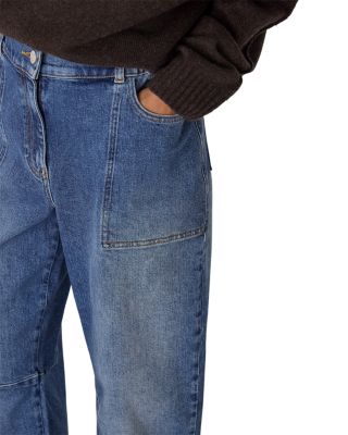 Petite Elasticated Waist Barrel Jeans in Denim