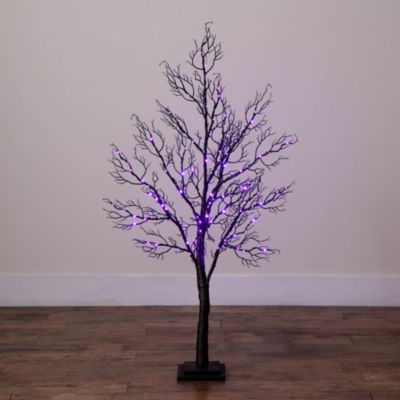 4' Pre-Lit Halloween Minimalist Twig Artificial Fall Tree with 160 Orange & Purple LED Lights