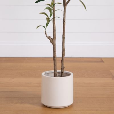 5&#39; Artificial Minimalist Olive Tree in White Decorative Planter
