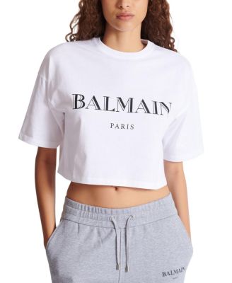  Boxy Cropped T-Shirt with Balmain Print
