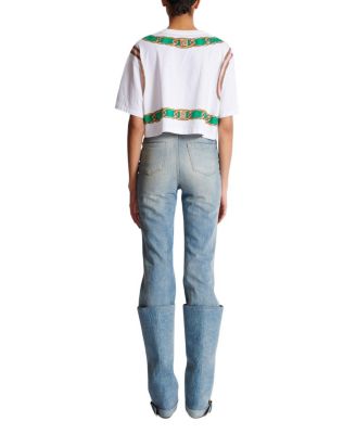 Cropped T-Shirt with Balmain Foulard Print