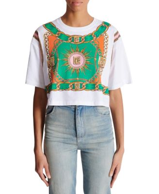Cropped T-Shirt with Balmain Foulard Print